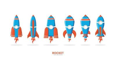 illustrazione del set di razzi, razzo dal design piatto con 6 varianti di forme adatte a temi per bambini. vettore