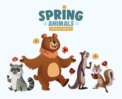 set di caratteri animali primaverili vettore