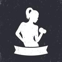 emblema di fitness, elemento logo con esercizio di donna atletica, ragazza, illustrazione vettoriale