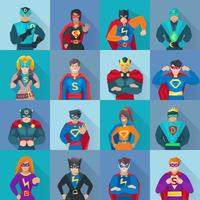 Set di icone quadrate di supereroi vettore
