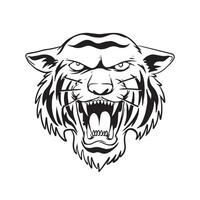 una tigre ringhiante. un'illustrazione disegnata a mano di una testa di animale selvatico. disegno al tratto per emblema, poster, adesivo, tatuaggio, ecc. vettore