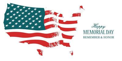 felice giorno della memoria. illustrazione vettoriale, poster con la bandiera americana che fluttua nel vento. ricordare e onorare. vettore