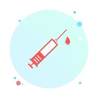 siringa medica, ago ipodermico, ago per iniezione di vaccinazione, iniezione nell'icona del cerchio. illustrazione vettoriale di stile piatto alla moda. concetto di affari di dose di droga. simbolo per il design del sito web, logo, app, interfaccia utente.