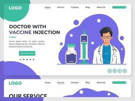 concetto di vaccinazione per la salute immunitaria. covid19. illustrazione del medico con un'iniezione di vaccino. landing page e modello di sito web. sanità, coronavirus, prevenzione e immunizzazione. vettore