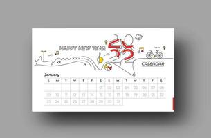 felice anno nuovo 2022 calendario febbraio - elementi di design per le vacanze di capodanno per biglietti di auguri, poster banner calendario per decorazioni, sfondo illustrazione vettoriale. vettore