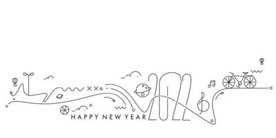 felice anno nuovo 2022 testo con picchiettio di design del mondo di viaggio, illustrazione vettoriale. vettore