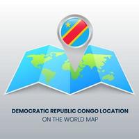 icona della posizione della repubblica democratica del congo sulla mappa del mondo, icona della spilla rotonda della repubblica democratica del congo vettore