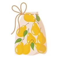 sacchetto ecologico riutilizzabile in tessuto trasparente per pesare cibo, verdura e frutta senza utilizzare sacchetto di plastica con pera. vettore