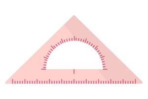 righello triangolare rosa del fumetto di vettore con il goniometro.