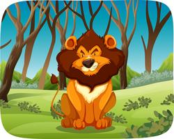 leone seduto nel bosco vettore