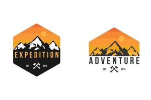 distintivo ispirazione per il design del logo della montagna, illustrazione della montagna, avventura all'aria aperta. vettore
