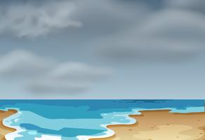 Una scena di spiaggia nuvolosa vettore