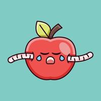 carina mela con illustrazione di verme vettore