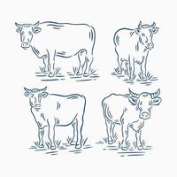 set di bovini o mucche vintage retrò in illustrazione fattoria vettore