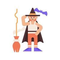 mago halloween e illustrazione del manico di scopa vettore