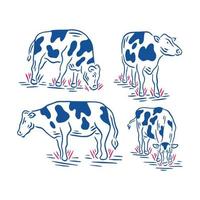 collezione di bovini o mucche retrò nell'illustrazione della fattoria vettore