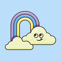 simpatica nuvola con illustrazione arcobaleno vettore