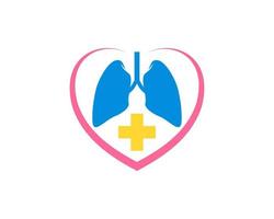 forma d'amore astratta con polmoni e simbolo della croce medica vettore