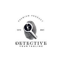 indagine vintage, impronta digitale, idea di ispirazione del modello di progettazione di vettore del logo del detective