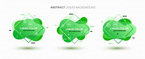 Insieme astratto moderno della bandiera di vettore liquido. Forma liquida geometrica piana con colori sfumati e elemento di design di Memphis. Modello di vettore moderno, modello per la progettazione di un logo, un volantino o una presentazione.