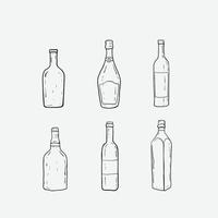 impostare l'illustrazione vettoriale disegnata a mano della bottiglia in bianco e nero