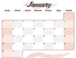 calendario mensile elegante pennello gennaio 2022 stampabile vettore