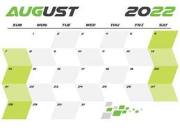 pianificatore del calendario mensile di agosto moderno 2022 stampabile vettore