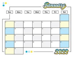 gennaio colorato carino pianificatore del calendario mensile 2022 stampabile vettore