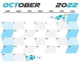 Calendario mensile ottobre moderno 2022 stampabile vettore