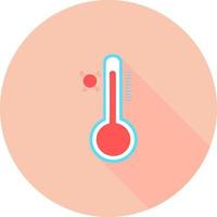 Termometro meteorologico Celsius o Fahrenheit che misura il caldo o il freddo, illustrazione vettoriale. attrezzatura del termometro che mostra tempo caldo o freddo. termometro di medicina nell'icona del cerchio con lunghe ombre. vettore