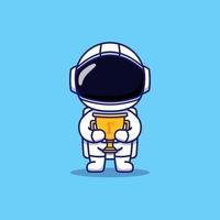 simpatico astronauta che trasporta un trofeo d'oro vettore