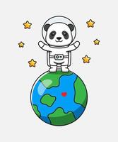 simpatico panda che indossa una tuta da astronauta vettore