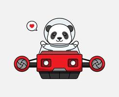 simpatico panda alla guida di un veicolo volante vettore