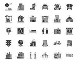 elementi icone della città e della strada, parco, città, edificio, vettore