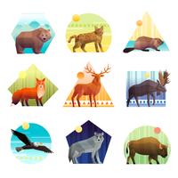 Set emblema poligonale animali vettore