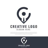 logo design pin mappa cravatta icona, una combinazione di simbolo di persone e quest'ultimo pin c. modello di progettazione, simbolo vettore