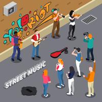 Illustrazione isometrica di musicisti di strada vettore