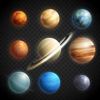 Set trasparente realistico di pianeti vettore