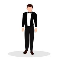 bell'uomo personaggio piatto illustrazione isolato su bianco nero vestito di affari sposo matrimonio persona guy vettore