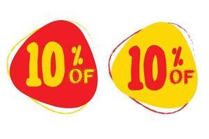 Banner di sconto del 10% di sconto sulla vendita. cartellino del prezzo dell'offerta di sconto. etichetta rossa e gialla vettore
