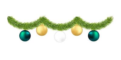 decorazioni natalizie con palline di natale soffice albero di pino verde vettore