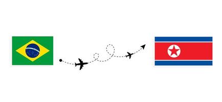 volo e viaggio dal brasile alla corea del nord con il concetto di viaggio in aereo passeggeri vettore