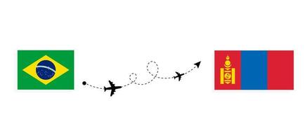 volo e viaggio dal brasile alla mongolia con il concetto di viaggio in aereo passeggeri vettore
