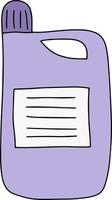 illustrazione vettoriale doodle ammorbidente in bottiglia viola. attrezzatura per lavanderia. prodotto liquido detergente