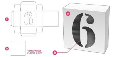 scatola con modello fustellato con finestra dell'alfabeto con 6 numeri stampati vettore