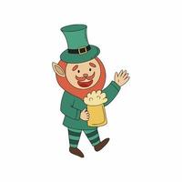 simpatico leprechaun con un boccale di birra. st. illustrazione del giorno di patrick. illustrazione vettoriale in stile scarabocchio.