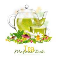 Illustrazione delle erbe medicinali della tazza di te e della teiera vettore