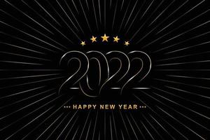 2022 felice anno nuovo design elegante - illustrazione vettoriale dei numeri del logo dorato 2022 su sfondo nero - tipografia perfetta per il 2022 salva la data design di lusso e celebrazione del nuovo anno.