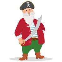 pirata o marinaio con una spada isolata su sfondo bianco vettore