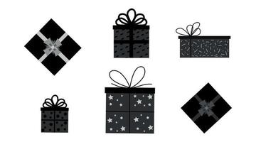 set con scatole regalo nere isolate in uno sfondo bianco. temi oscuri. illustrazione vettoriale in stile piatto.